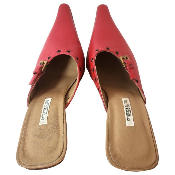 Caterina Lucchi Women's Red Leather Mules Buckle Detail Snip Toe Size 40 EU/9 US - Picture 7 of 14